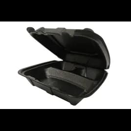 Regal Take-Out Container Hinged 9.5X9.25X3.75 IN 3 Compartment Polystyrene Foam Black Vented Grease Resistant 200/Case
