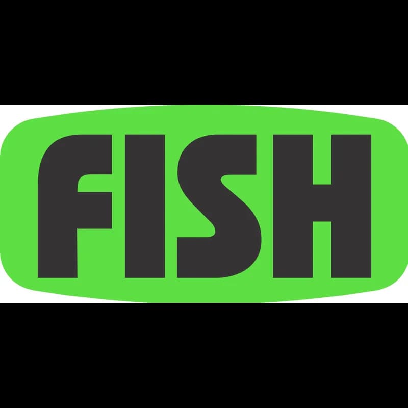 Fish Label 0.625X1.25 IN Black Fluorescent Green Short Oval 1000 Count/Roll 60 Rolls/Case 60000 Count/Case