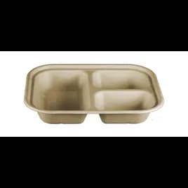 Take-Out Container Base 9.9X7.6X1.7 IN 3 Compartment Plant Fiber Bamboo Kraft Rectangle 400/Case