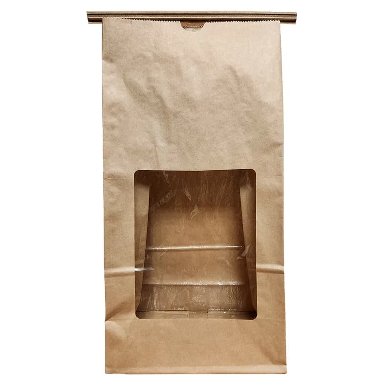 Tortilla Chip Bag 7.25X4X14 IN Paper Kraft With Tin Ties Closure With Window 250/Case