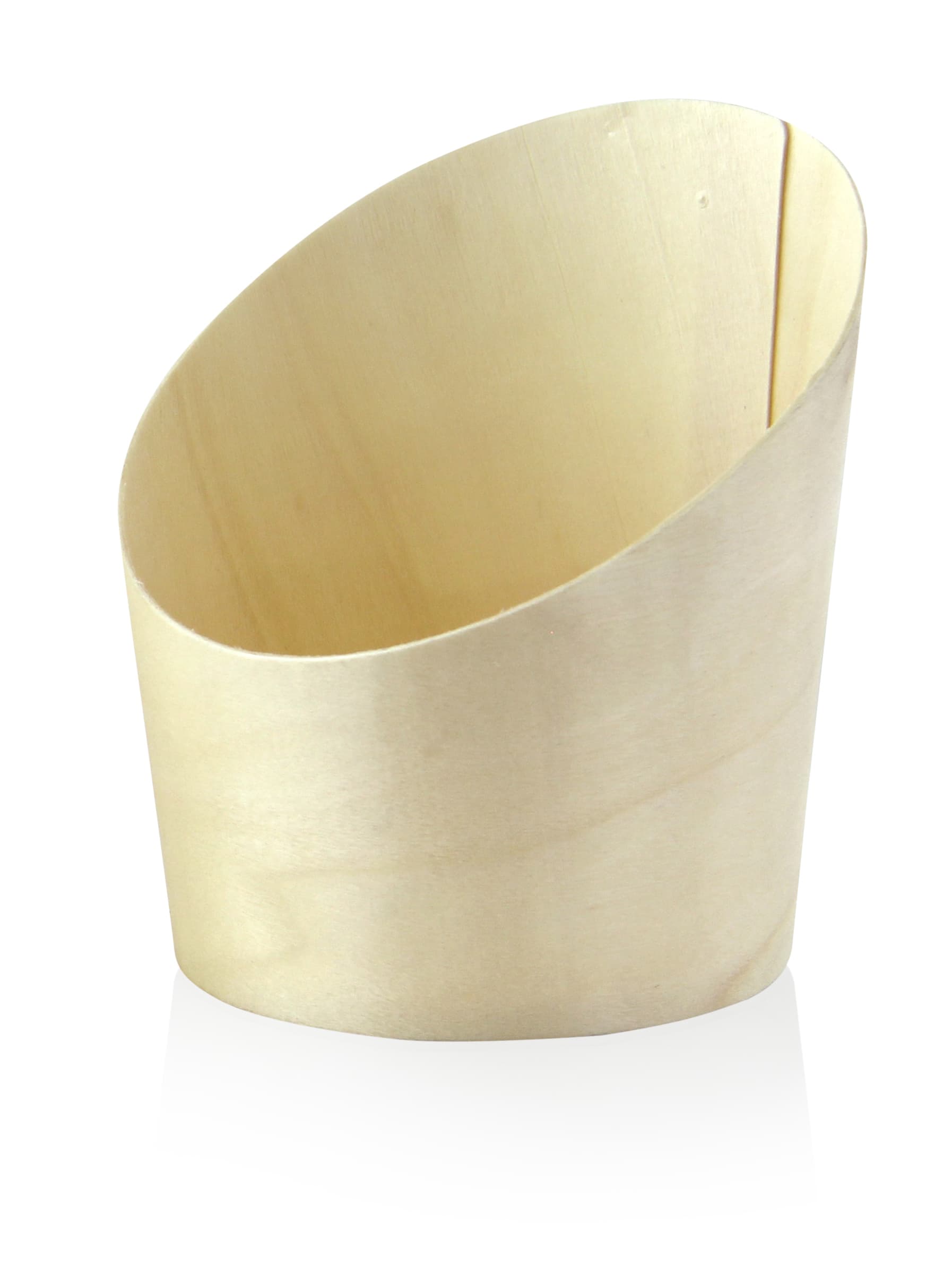 Wrap French Fry Cup & Scoop Base 3.7X4.1 IN Wood Natural Round 25 Count/Pack 4 Packs/Case 100 Count/Case