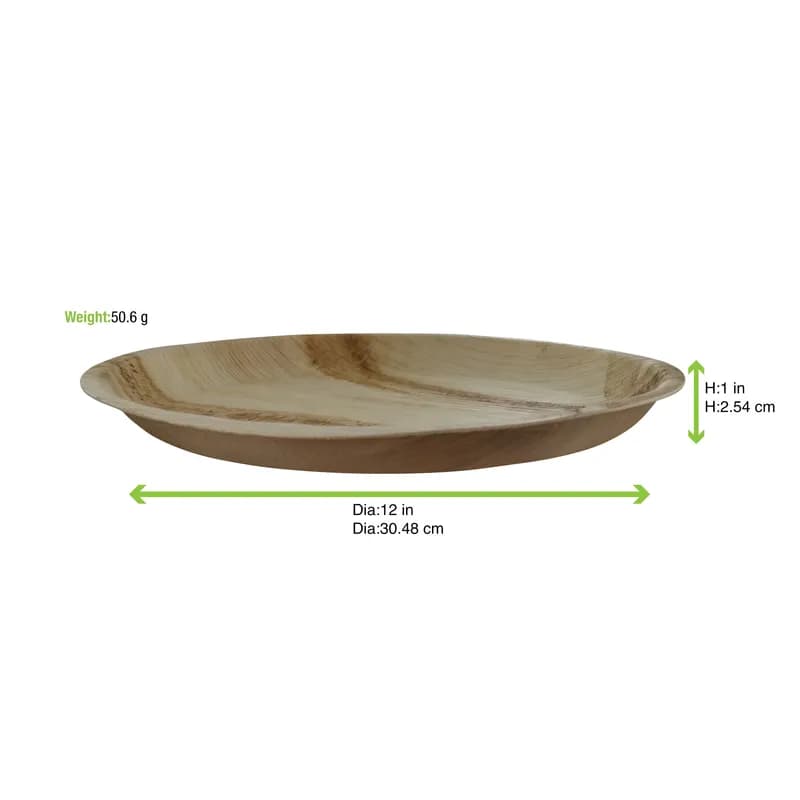 Plate 12X1 IN Palm Leaf Natural Round Microwave Safe Freezer Safe Oven Safe 25 Count/Pack 4 Packs/Case 100 Count/Case