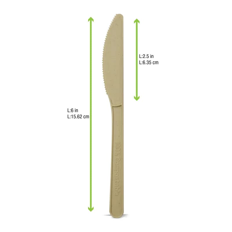 Knife 6 IN CPLA Bamboo Heat Proof 50 Count/Pack 20 Packs/Case 1000 Count/Case