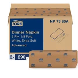 Dinner Napkins 17X16.125 IN 4.25X8 IN White Paper 3PLY 1/8 Fold Refill Embossed 290 Count/Pack 6 Packs/Case