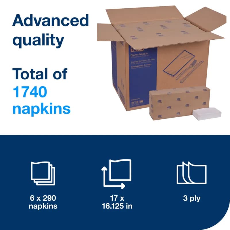 Dinner Napkins 17X16.125 IN 4.25X8 IN White Paper 3PLY 1/8 Fold Refill Embossed 290 Count/Pack 6 Packs/Case