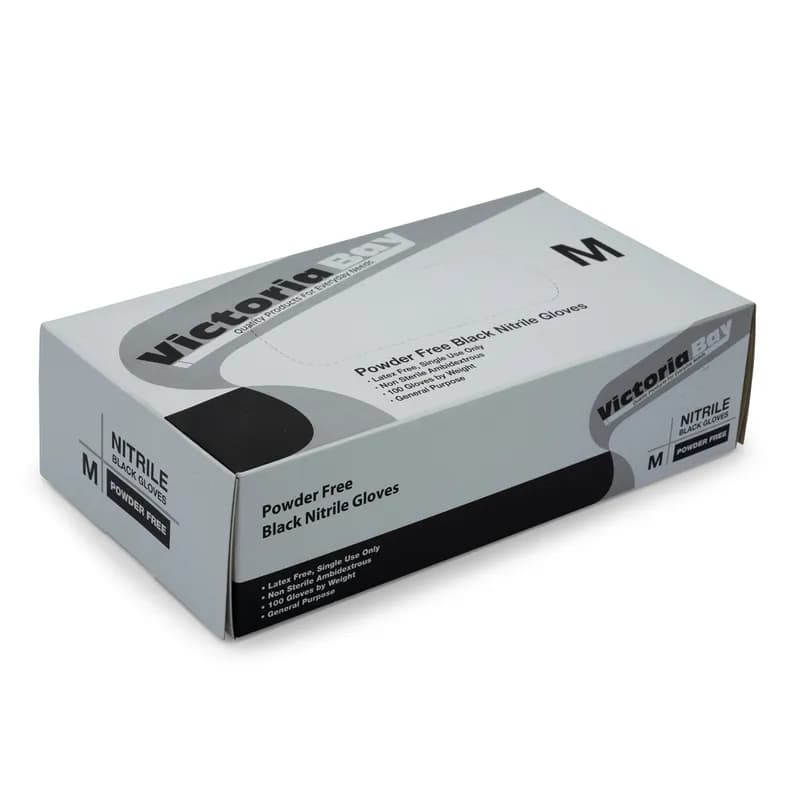 Victoria Bay Examination Gloves Medium (MED) Black 3MIL Nitrile Disposable Powder-Free 1000/Case