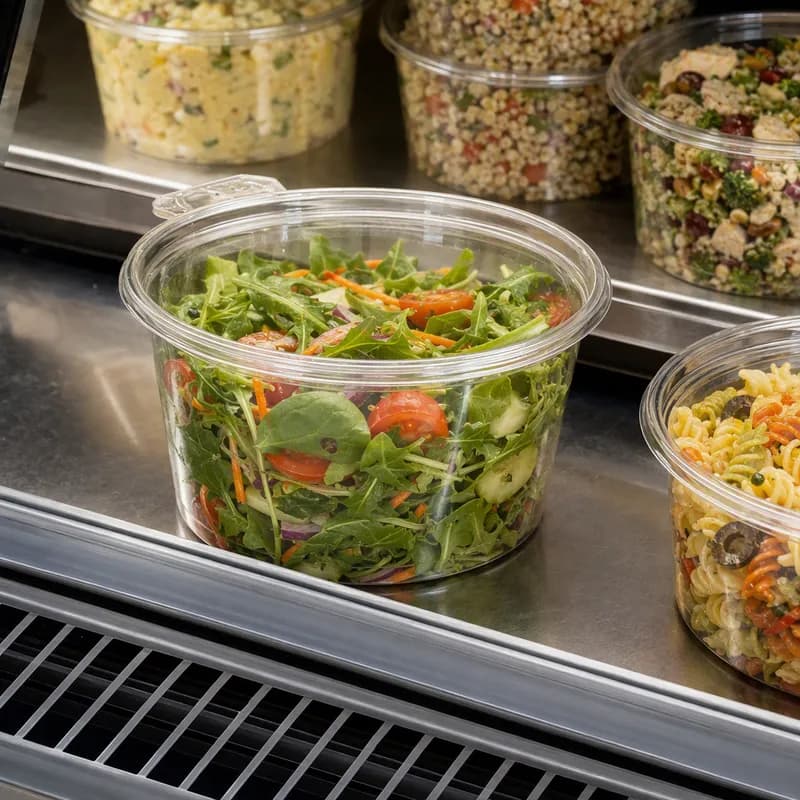 Fresh N' Sealed® Deli Container Hinged With Flat Lid 52 OZ PET Clear Round 150/Case