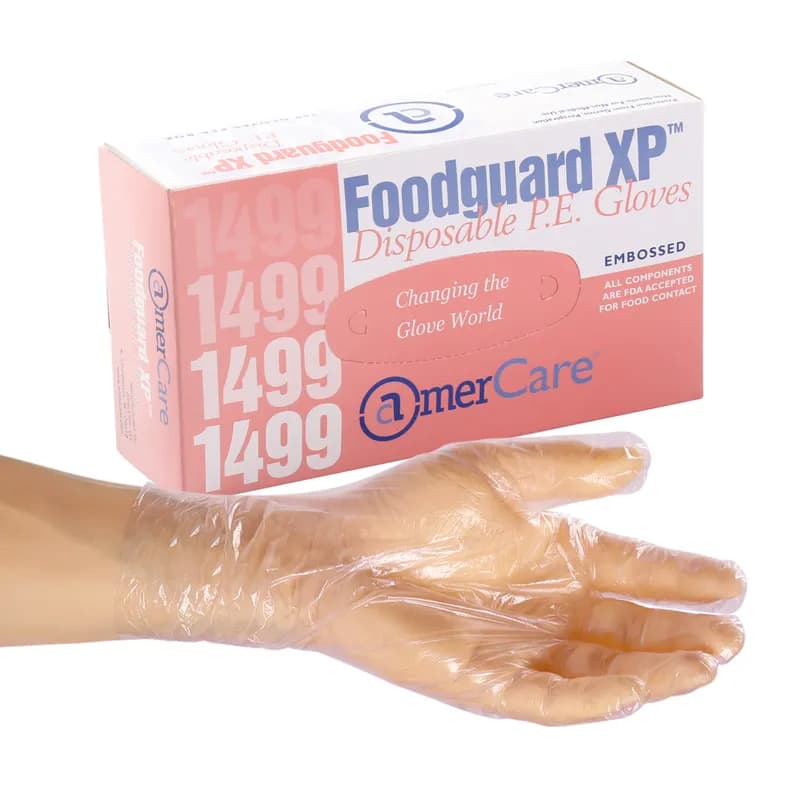 Foodguard Gloves Medium (MED) PE 500 Count/Pack 4 Packs/Case 2000 Count/Case