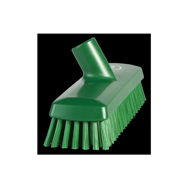 Vikan® Deck Brush 10.6X3X3.9 IN Medium (MED) PP Polyester Stainless Steel Green Waterfed Medium Threaded 1/Each