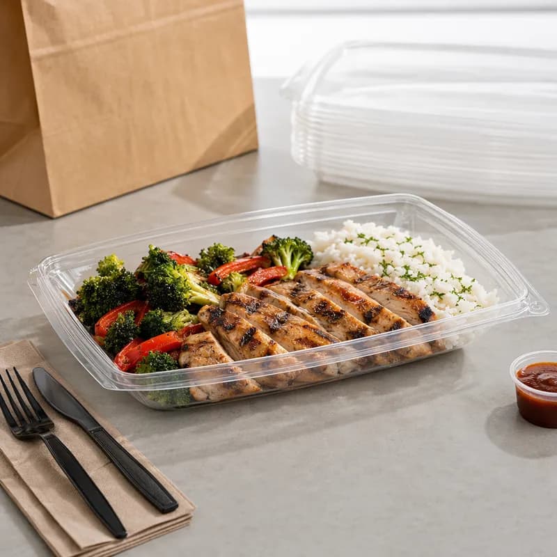 The BOTTLEBOX ® Take-Out Container Base 10.25X7.25X1.75 IN RPET Clear Rectangle 400/Case