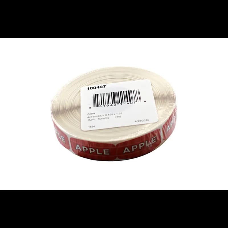 Apple Bakery Flavor Label 0.625X1.25 IN Red Oval 4 Color Process UV 1000 Count/Roll 50 Rolls/Case 50000 Count/Case
