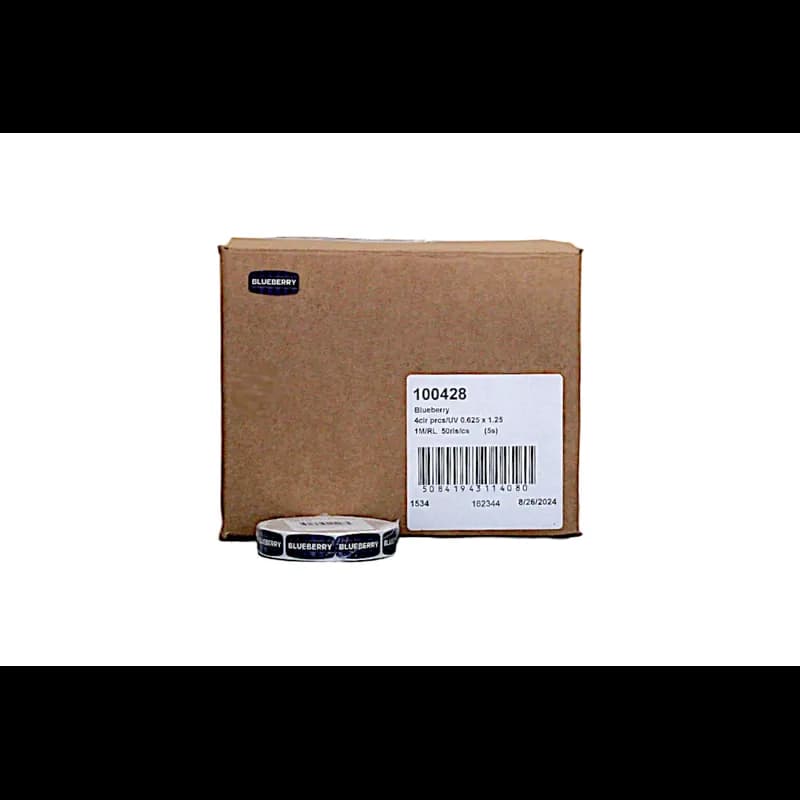 Blueberry Bakery Flavor Label 0.625X1.25 IN Purple Oval 4 Color Process UV 1000 Count/Roll 50 Rolls/Case