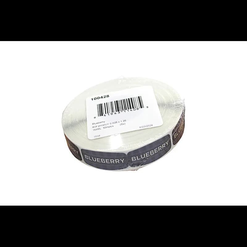 Blueberry Bakery Flavor Label 0.625X1.25 IN Purple Oval 4 Color Process UV 1000 Count/Roll 50 Rolls/Case
