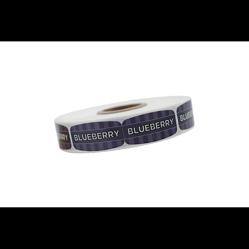 Blueberry Bakery Flavor Label 0.625X1.25 IN Purple Oval 4 Color Process UV 1000 Count/Roll 50 Rolls/Case