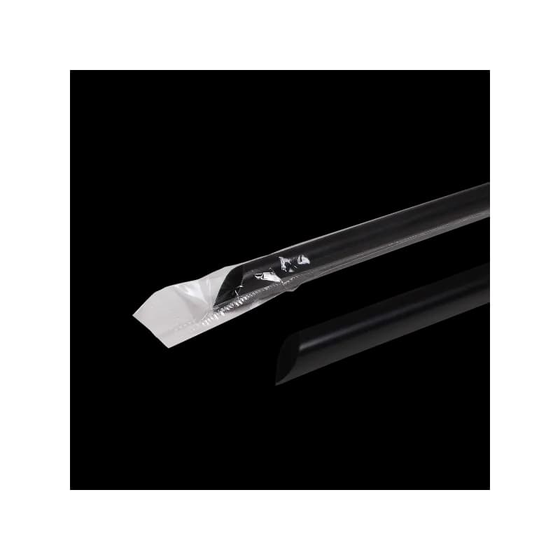 Jumbo Straw 0.197X9 IN Plastic Black Cello Wrapped Diagonal Cut 2000/Case