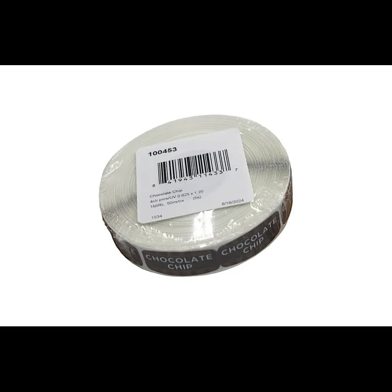 Chocolate Chip Bakery Flavor Label 0.625X1.25 IN Brown Oval 4 Color Process UV 1000 Count/Roll 50 Rolls/Case