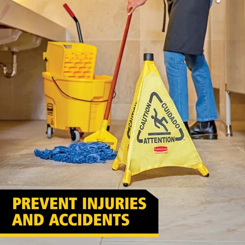 Wet Floor Sign Caution Sign 21X20 IN Yellow Multilingual Pop-Up Cone 3-Sided 1/Each