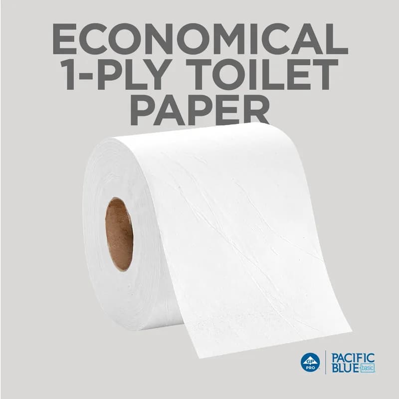 Pacific Blue Basic Toilet Paper & Tissue Roll 4X3.8 IN 1PLY White Standard 1500 Sheets/Roll 48 Rolls/Case