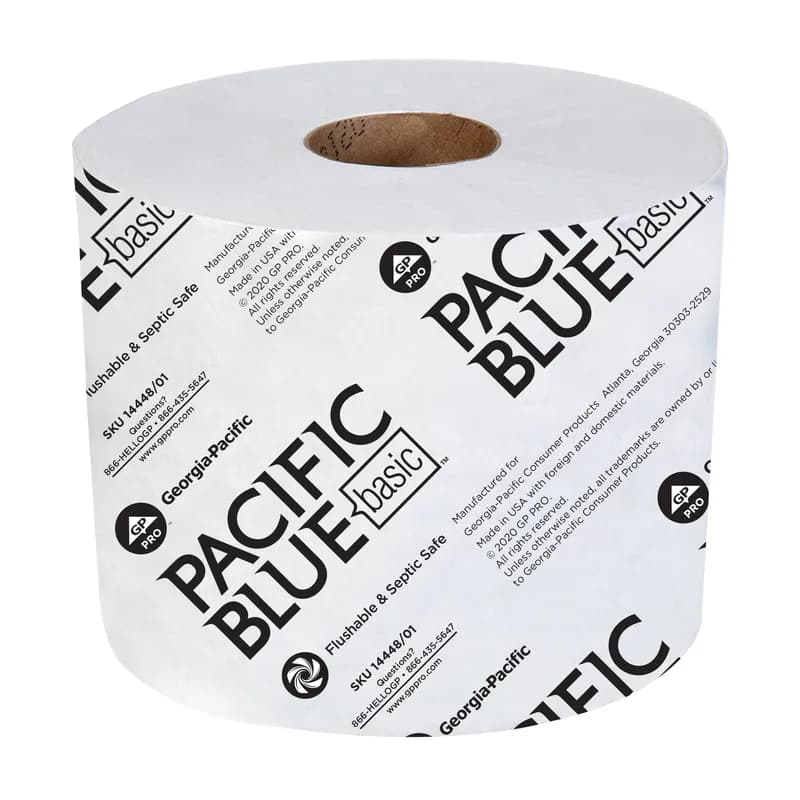 Pacific Blue Basic Toilet Paper & Tissue Roll 4X3.8 IN 1PLY White Standard 1500 Sheets/Roll 48 Rolls/Case
