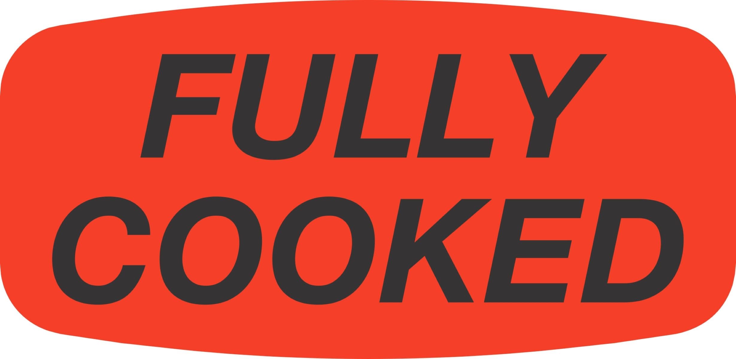 Fully Cooked Label Black Fluorescent Red Short Oval 1000 Count/Roll 50 Rolls/Case 50000 Count/Case