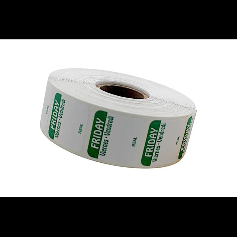 Friday DOW Food Safety Label 1X1 IN Green Square Trilingual Regular Removable 1000 Count/Roll 50 Rolls/Case