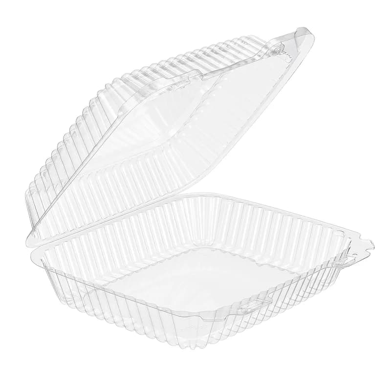 Essentials Salad Take-Out Container Hinged With Dome Lid Large (LG) 8.4375X7.9375X2.875 IN RPET Clear Rectangle Bar Lock 200/Case