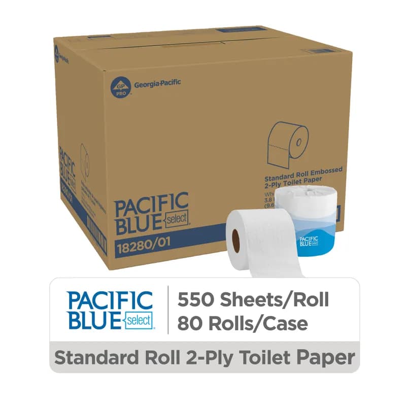 Pacific Blue Select Toilet Paper & Tissue Roll 4X3.8 IN 2PLY White Embossed Standard EPA Indicator 550 Sheets/Roll