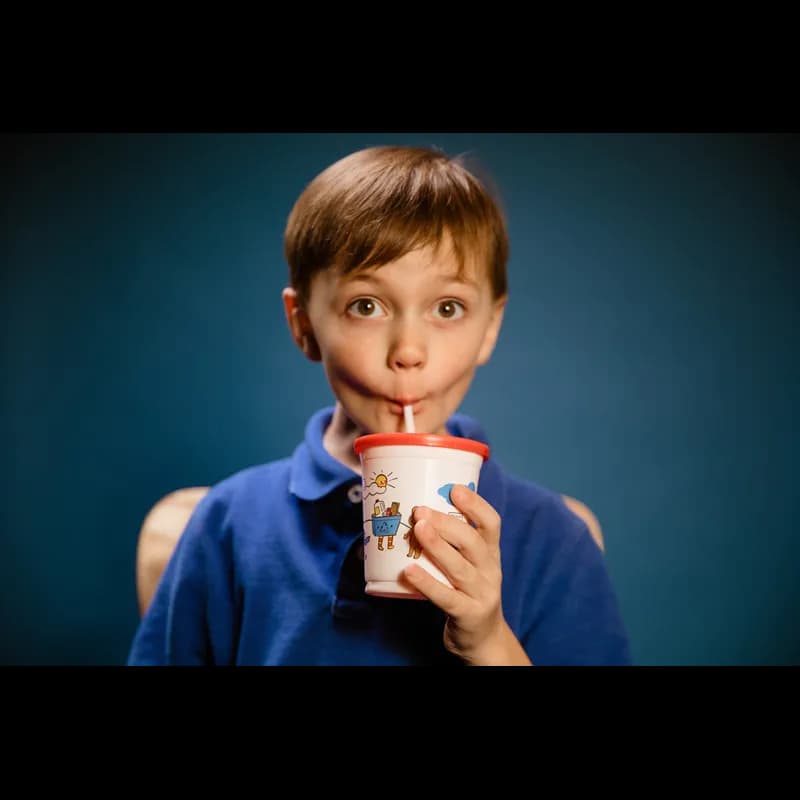 Cold Cup, Lid & Straw Combo Kid With Flat Lid 12 OZ PP Multicolor Recycle Friends With Hole 500/Case