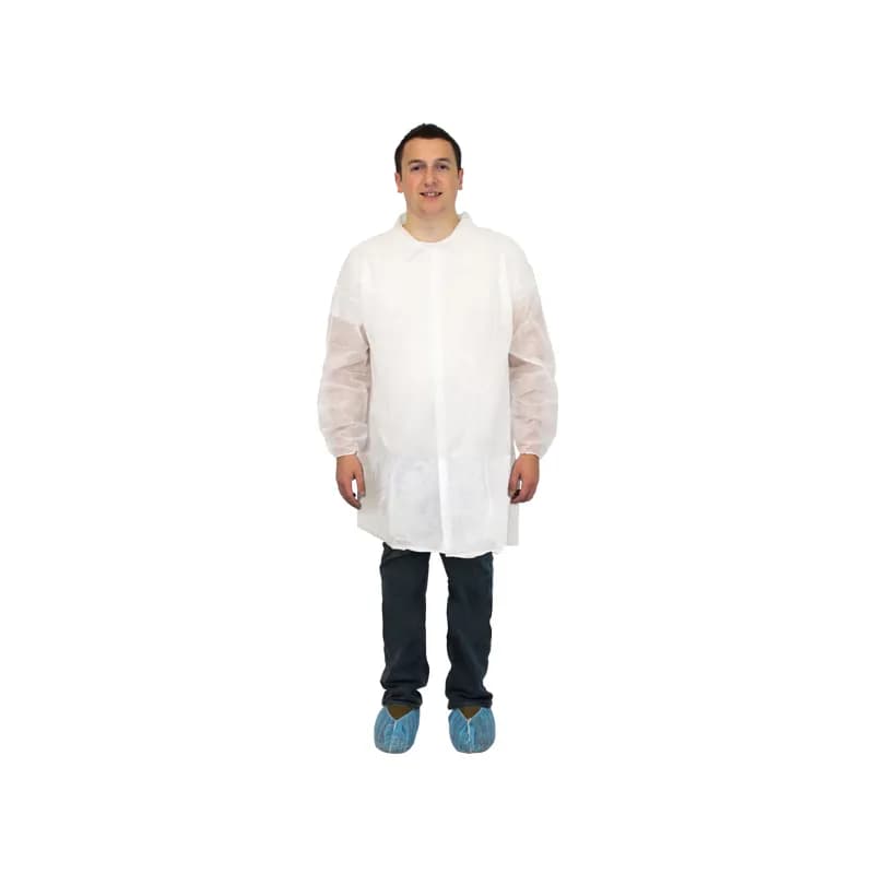 PolyLite® Lab Coat XL White PP Snap Front No Pockets Elastic Wrists Long Sleeve 30/Case