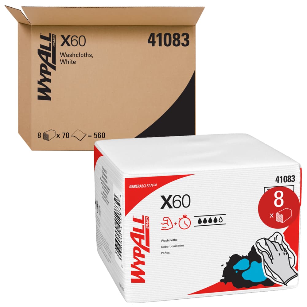 WypAll® X60 Cleaning Cloth 12.5X10 IN HydroKnit White General Purpose Multi-Task 70 Count/Pack 8 Packs/Case