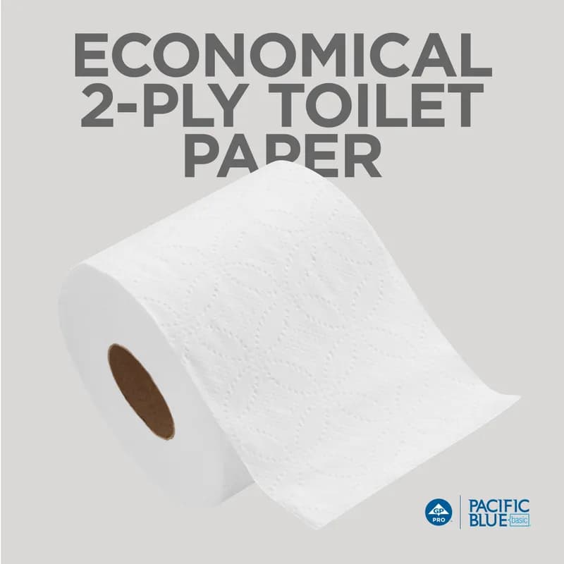 Pacific Blue Basic Toilet Paper & Tissue Roll 4X3.8 IN 2PLY White Embossed Standard EPA Indicator 550 Sheets/Roll