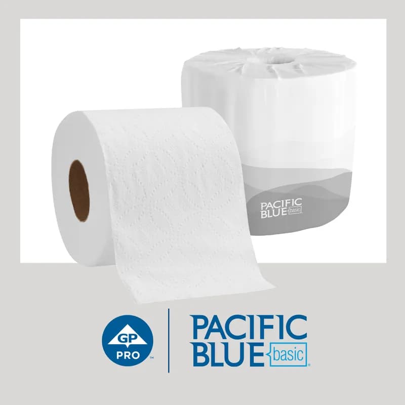Pacific Blue Basic Toilet Paper & Tissue Roll 4X3.8 IN 2PLY White Embossed Standard EPA Indicator 550 Sheets/Roll