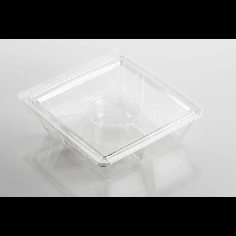 Fresh N' Sealed® Snack Deli Container 7.5 OZ 3 Compartment PET Clear Square With Cup Locator Tamper-Evident 120/Case