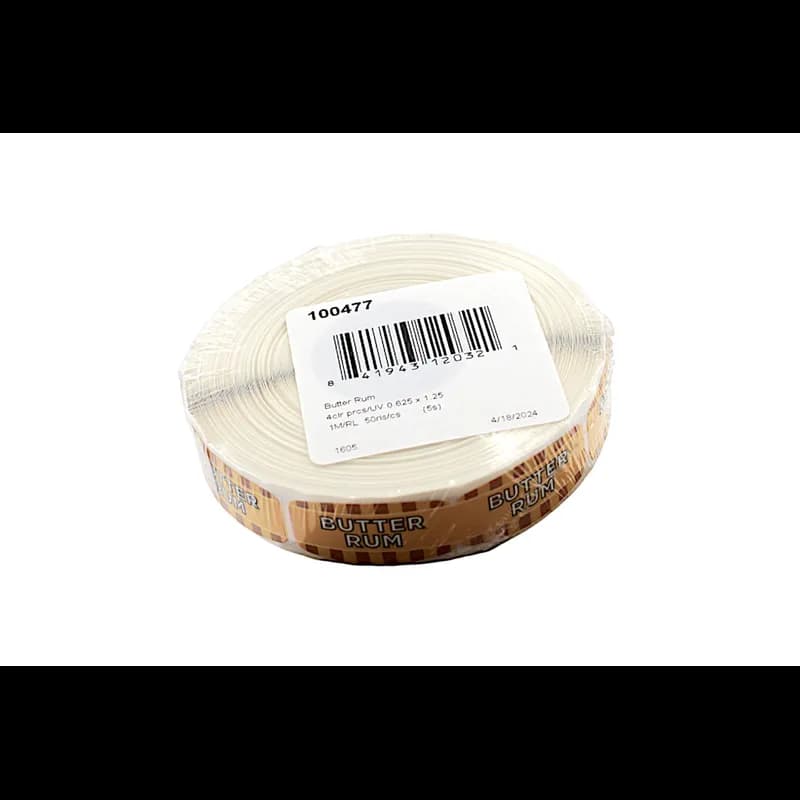 Butter Rum Bakery Flavor Label 0.625X1.25 IN Oval 4 Color Process UV 1000 Count/Roll 50 Rolls/Case 50000 Count/Case