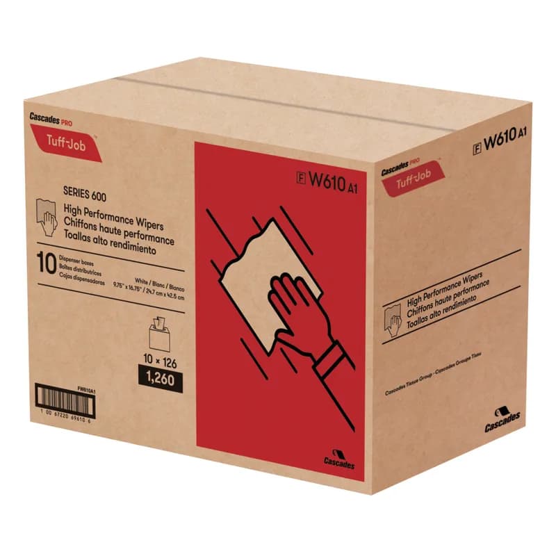 Cascades PRO Tuff-Job® Cleaning Wipe 16.75X9.75 IN Interfold Pop-Up Box High Performance 126 Count/Box 10 Box/Case