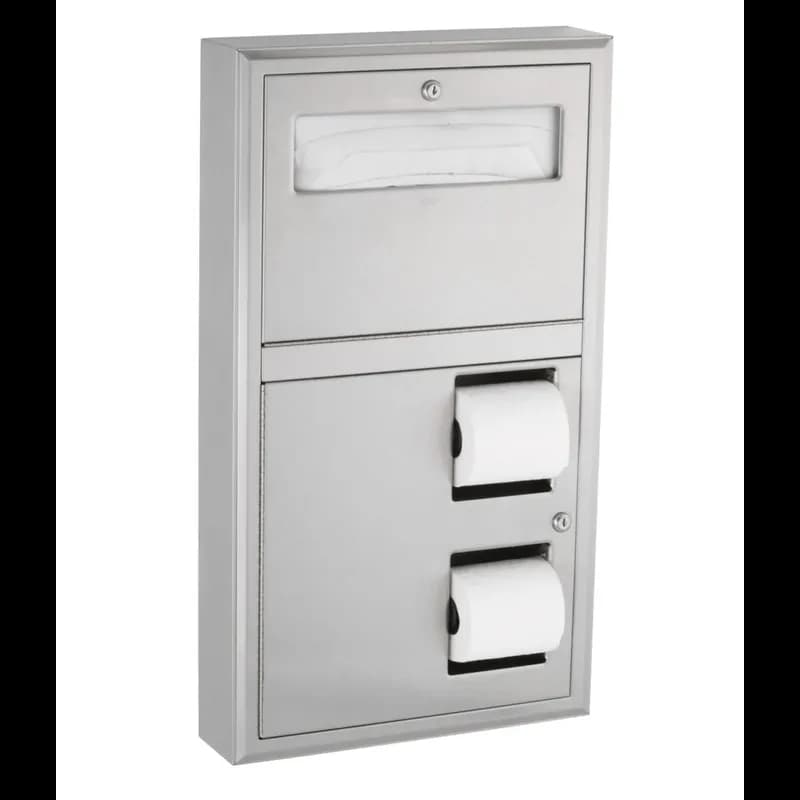Toilet Paper & Seat Cover Dispenser 30X17.19 IN Stainless Steel Surface Mount Satin Double Roll 1/Each