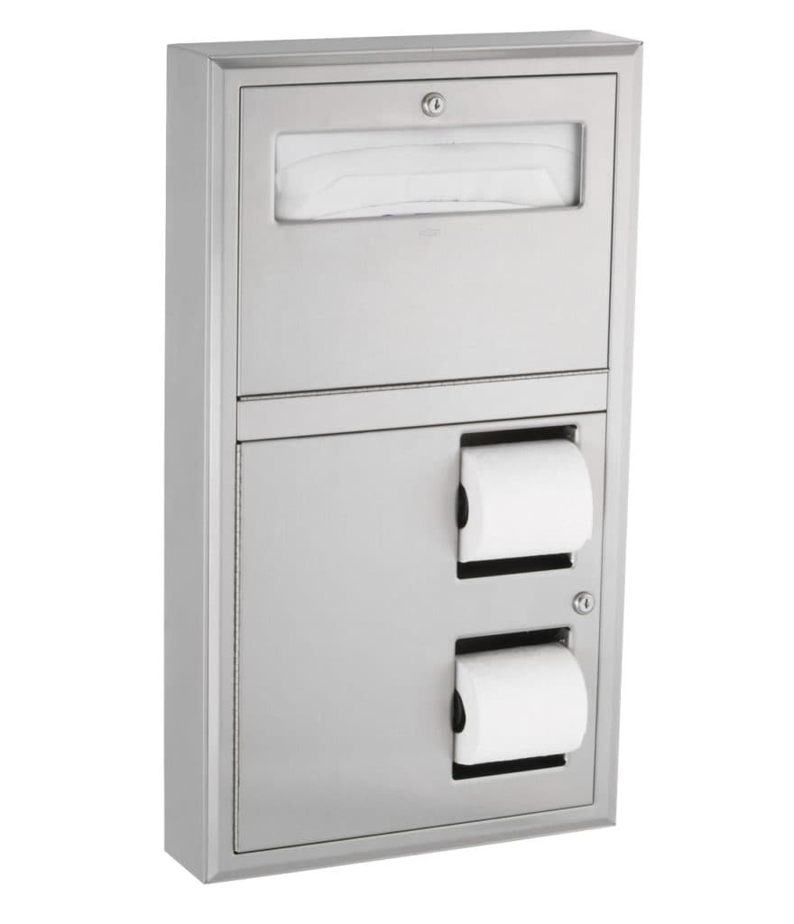 Toilet Paper & Seat Cover Dispenser 30X17.19 IN Stainless Steel Surface Mount Satin Double Roll 1/Each