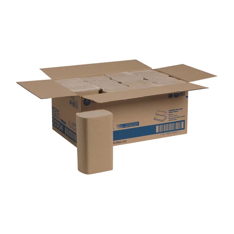 Pacific Blue Basic Folded Paper Towel 9.4X9.2 IN 1PLY Kraft 1/2 Fold 250 Sheets/Pack 16 Packs/Case 4000 Sheets/Case