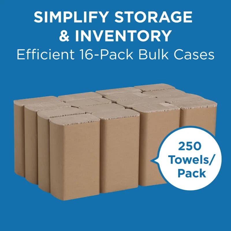 Pacific Blue Basic Folded Paper Towel 9.4X9.2 IN 1PLY Kraft 1/2 Fold 250 Sheets/Pack 16 Packs/Case 4000 Sheets/Case
