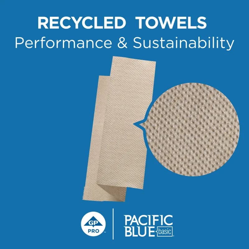 Pacific Blue Basic Folded Paper Towel 9.4X9.2 IN 1PLY Kraft 1/2 Fold 250 Sheets/Pack 16 Packs/Case 4000 Sheets/Case