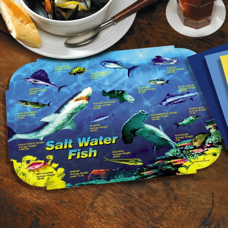 Placemat 9.75X14 IN Saltwater Fish Paper Die-Cut 1000/Case