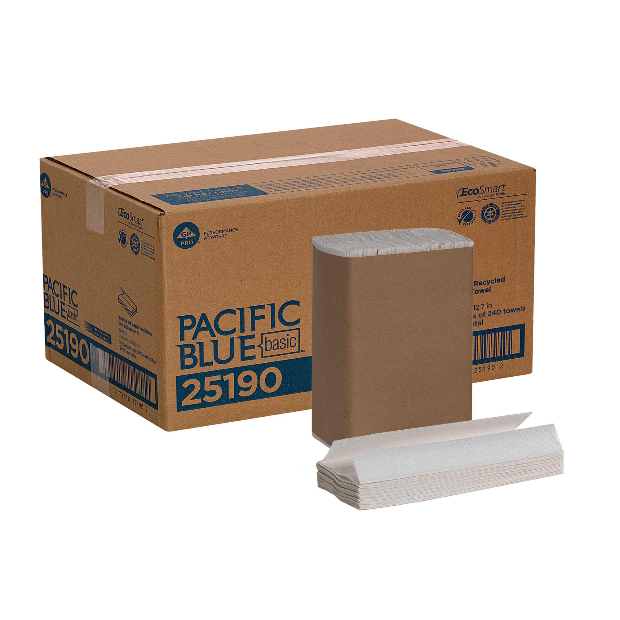 Pacific Blue Basic Folded Paper Towel 10.1X12.7 IN 1PLY White 1/2 Fold EPA Indicator 240 Sheets/Pack 10 Packs/Case