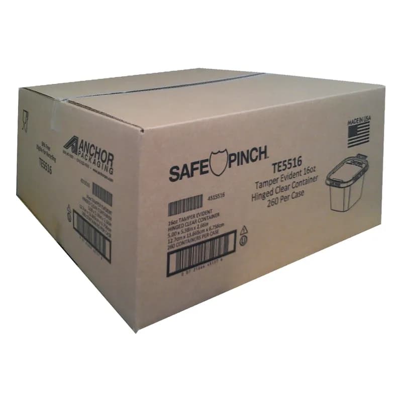 Safe Pinch® Deli Container Hinged With Flat Lid 16 OZ RPET Clear Square 260/Case