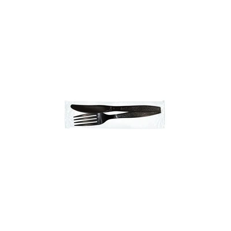 WNA 2PC Cutlery Kit PS Black Heavy Duty Individually Wrapped With Fork,Knife 500/Case