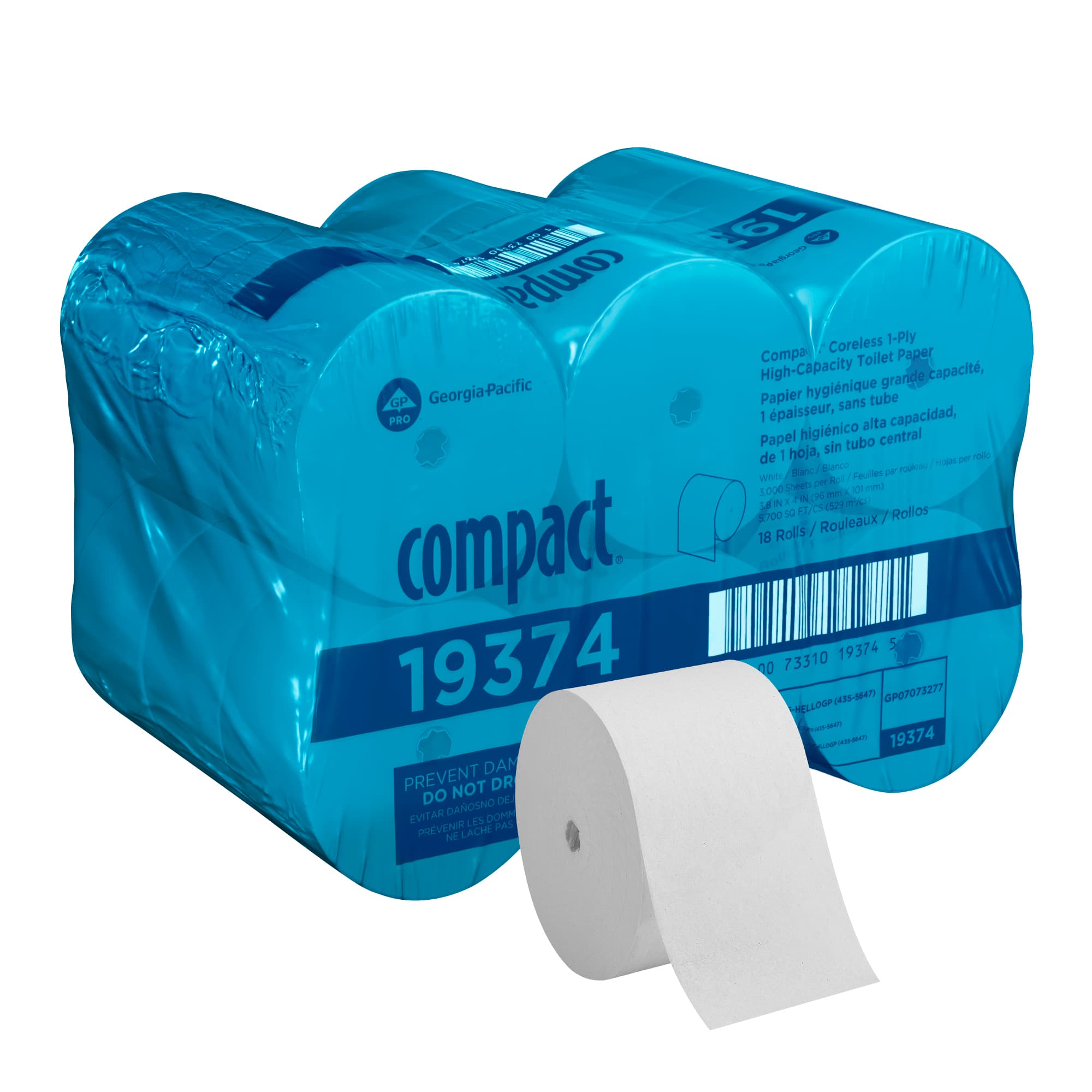 Compact® Toilet Paper & Tissue Roll 4X3.8 IN 1PLY White Coreless High Capacity 3000 Sheets/Roll 18 Rolls/Case