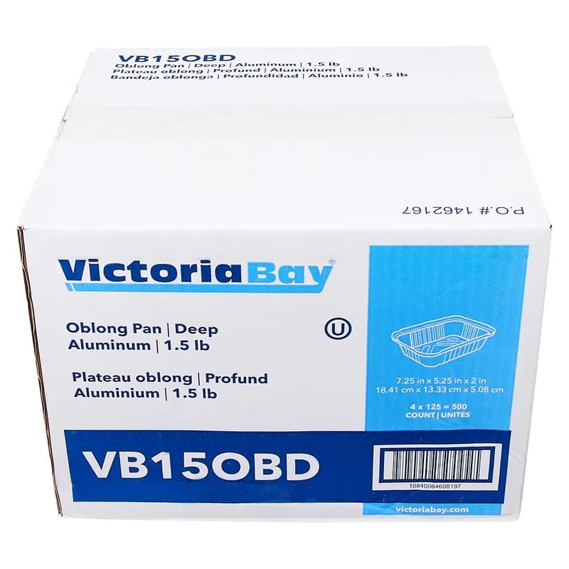 Victoria Bay Take-Out Container Base 7.063X5.125X2 IN Aluminum Silver Oblong Deep 500/Case