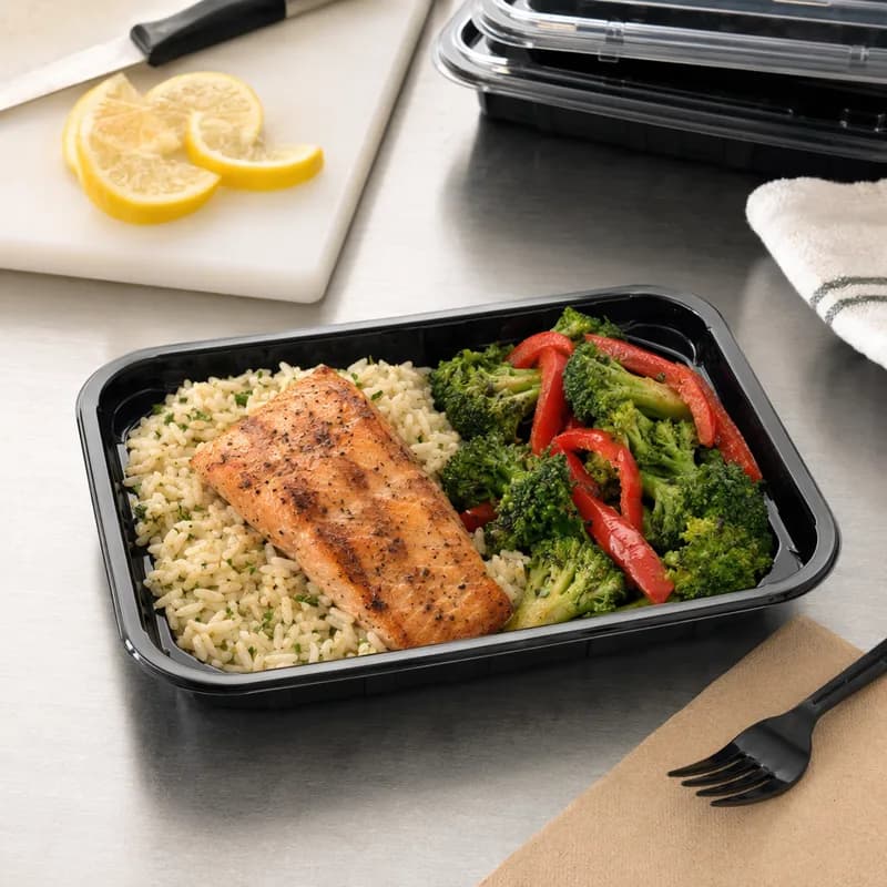 Take-Out Container Base 9.25X7.25X0.865 IN PET Black 450/Case