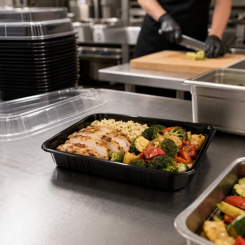 Take-Out Container Base 10.5X8.5X1.5 IN PET Black 288/Case