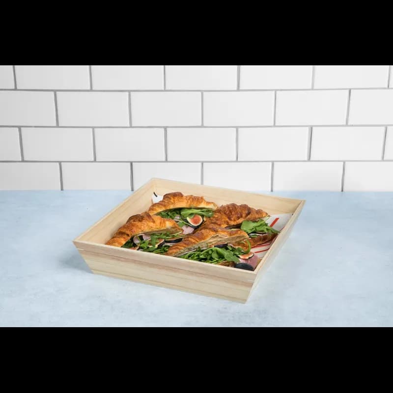Serving Tray 13X13X3 IN Wood Square Microwave Safe Grease Resistant 10 Count/Case