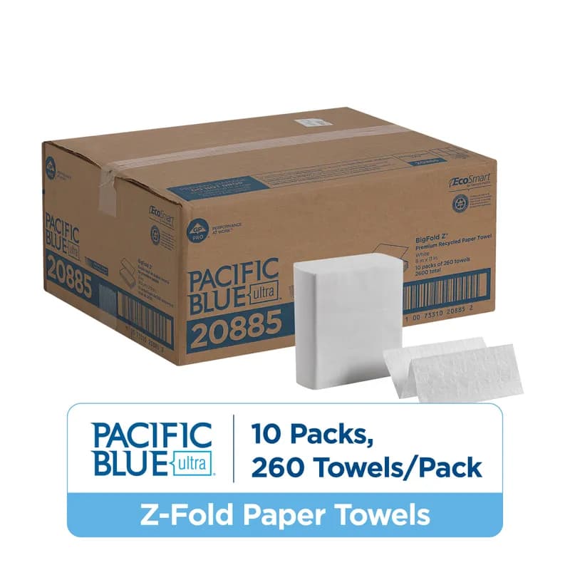 Pacific Blue Ultra™ Folded Paper Towel 10.8X8 IN 1PLY White 1/2 Fold 260 Sheets/Pack 10 Packs/Case 2600 Sheets/Case